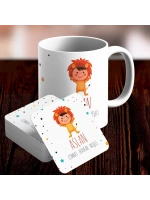 Aslan Burcu Özel Sevimli Kupa ve Altlık Seti