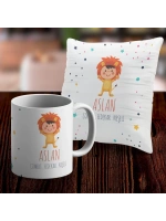 Aslan Tasarımlı Kupa ve Yastık Kılıfı Seti