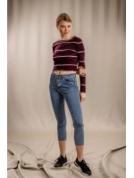Çizgili Crop Triko - BORDO