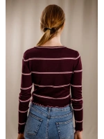 Çizgili Crop Triko - BORDO