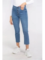 Düğme Detaylı Kesik Paça Slim Fit Jean-MAVİ