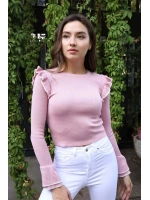 Fırfır Detaylı Triko Bluz - TOZ PEMBE