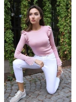 Fırfır Detaylı Triko Bluz - TOZ PEMBE