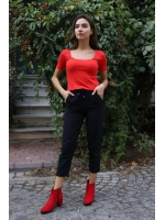 Geniş Yaka Triko Bluz - KIRMIZI