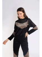 Leopar Desenli Kadife Takım-SİYAH