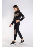 Leopar Desenli Kadife Takım-SİYAH