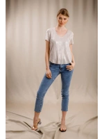 V Yaka Tasarım T-shirt-KREM