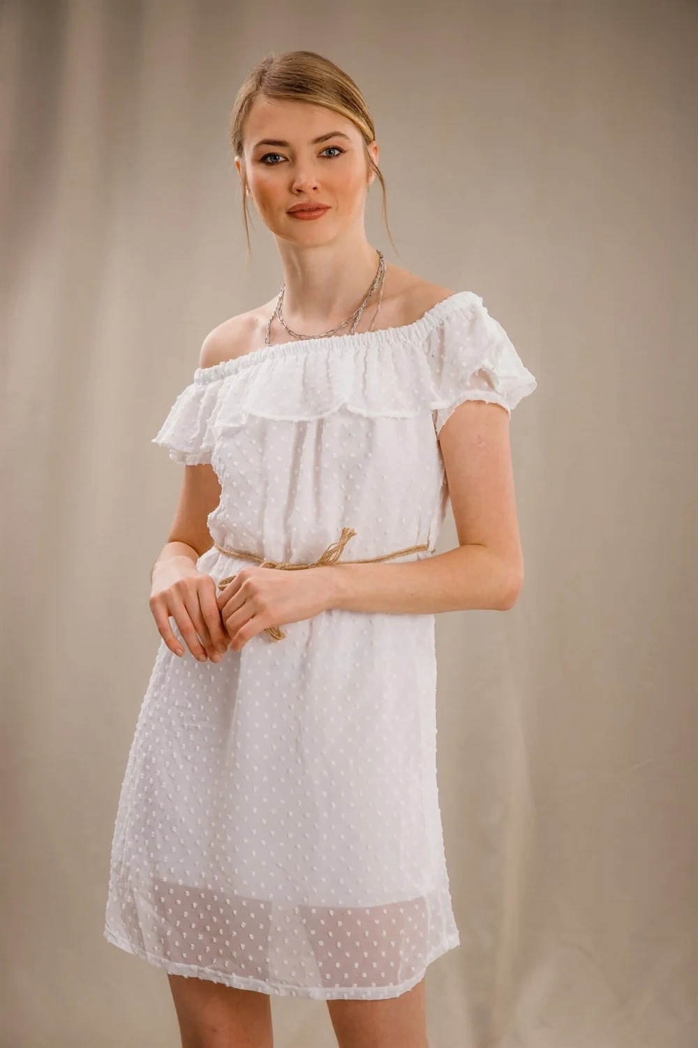 Madonna Yaka Elbise - BEYAZ