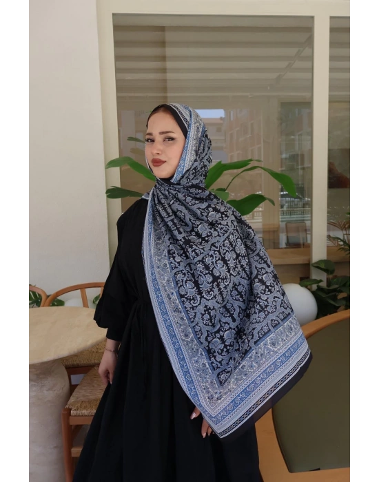 ETNİK DESENLİ MAVİ ŞAL