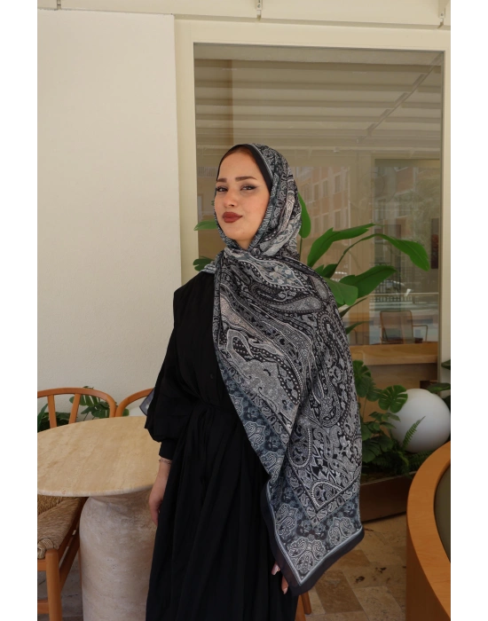 ETNİK DESENLİ SİYAH ŞAL