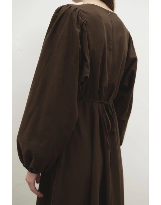 Keten elbise Kahve
