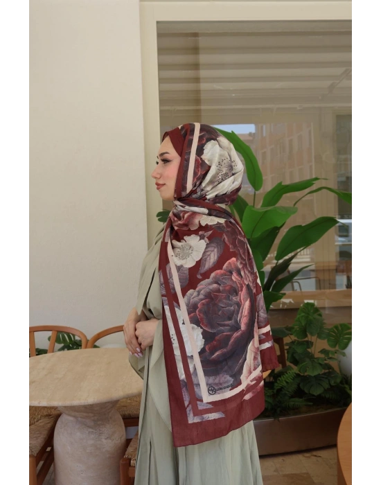 Yazlık Bambu Şal Bordo - Kremit
