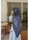 ETNİK DESENLİ LACİVERT ŞAL