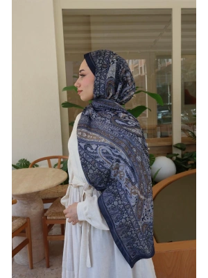 ETNİK DESENLİ LACİVERT ŞAL