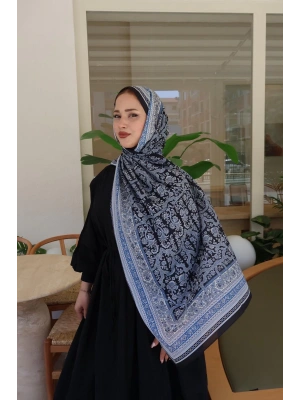ETNİK DESENLİ MAVİ ŞAL