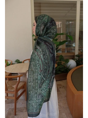 ETNİK DESENLİ YEŞİL-BORDO ŞAL