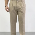 KUM BEJİ ÇİFT PİLELİ BAGGY KALIP KUMAŞ PANTOLON