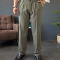 HAKİ YEŞİL ÇİFT PİLELİ BAGGY KALIP KUMAŞ PANTOLON