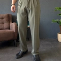 HAKİ YEŞİL ÇİFT PİLELİ BAGGY KALIP KUMAŞ PANTOLON