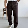 ACI KAHVE TEK PİLELİ BAGGY KALIP KETEN PANTOLON