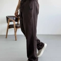 ACI KAHVE TEK PİLELİ BAGGY KALIP KETEN PANTOLON