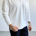 BEYAZ HENLEY YAKA OVERSİZE SWEAT