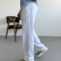 BEYAZ TEK PİLELİ BAGGY KALIP KETEN PANTOLON