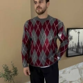 BORDO BAKLAVA DESENLİ BİSİKLET YAKA TRİKO KAZAK