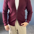 BORDO DİK YAKA ÇİFT FERMUARLI TRİKO HIRKA