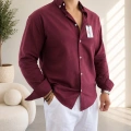 BORDO FRESH KETEN RELAXED FİT GÖMLEK