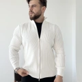 Çift Fermuarlı Örme Ceket Beyaz