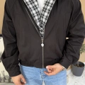 Ekose Detaylı Mevsimlik Bomber Ceket Siyah