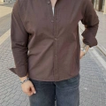 KAHVERENGİ GABARDİN CROP GÖMLEK