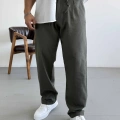 KOYU HAKİ YEŞİL TEK PİLELİ BAGGY KALIP KETEN PANTOLON