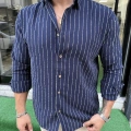 Lacivert Çizgili Regular Kalıp Gömlek