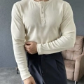 Ribana Kumaş Henley Yaka Sweat Bej