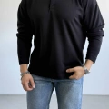 SİYAH HENLEY YAKA OVERSİZE SWEAT