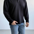 SİYAH HENLEY YAKA OVERSİZE SWEAT