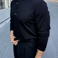 SİYAH HENLEY YAKA REGULER FİT KALIP SWEAT