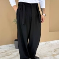 SİYAH KORE KALIP PİLELİ EXTRA BOL KUMAŞ PANTOLON