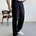 SİYAH TEK PİLELİ BAGGY KALIP KETEN PANTOLON