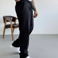 SİYAH TEK PİLELİ BAGGY KALIP KETEN PANTOLON