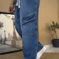 Taş Yıkamalı Kargo Cep Baggy Jean Eşofman Mavi