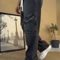Taş Yıkamalı Kargo Cep Baggy Jean Eşofman Siyah