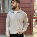 Yarım Fermuarlı Dik Yaka Sweat Bej