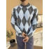 BEBE MAVİ BAKLAVA DESENLİ BİSİKLET YAKA TRİKO KAZAK