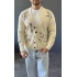 BEJ GRAFFİTİ NAKIŞ DETAYLI TRİKO HIRKA