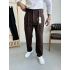 Çizgi Şerit Detaylı Kumaş Pantolon Acı Kahve