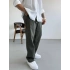 KOYU HAKİ YEŞİL TEK PİLELİ BAGGY KALIP KETEN PANTOLON