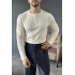 Ribana Kumaş Henley Yaka Sweat Bej